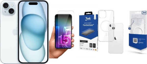 Apple iPhone 15 128GB Blue (MTP43) + FlexibleGlass + Etui MagCase