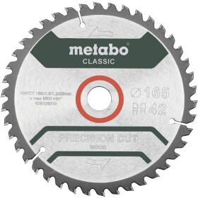 Metabo Precision cut Wood - Classic 165X20 Z42 WZ 5° 628026000 tvrdokovový pílový kotúč 165 x 20 x 1.2 mm Počet zubov (na palec): 42 1 ks; 628026000