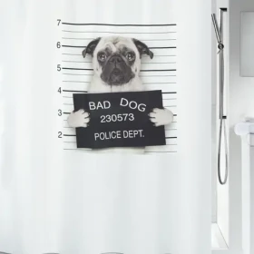 Spirella BAD Dog biela / Sprchový záves / motív pes / 180 x 200 cm / polyester