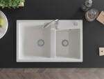 MEXEN MEXEN - Tomas granitový drez 2-bowl 800x500 mm, biela, sifón chróm 6516802000-20