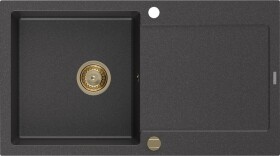 MEXEN/S MEXEN/S - Leo granitový drez 1 s odkvapkávačom 900x500 mm, čierna kropenatá, + zlatý sifón 6501901010-76-G