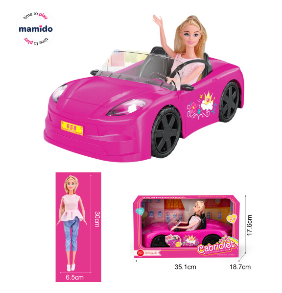 Mamido Mamido Bábika so športovým ružovým autíčkom, blondínka, kabriolet MT1360