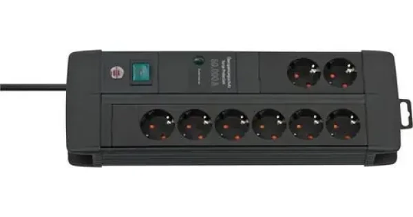 Brennenstuhl Premium-Line čierna / Prepäťová ochrana / 8 zásuviek / 3 m kábel / 60 000 A / IP20 (1256000678)