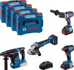 Bosch Bosch Professional 18V System Combo Kit: GSR 18V-110 C + GDX 18V-210 C + GWS 18V-10 + GBH 18V-24 C (incl. 2x ProCORE 5 batteries.