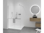 CERANO - Sprchová zástena Walk-in Onyx Round Ľ/P - 8 mm + polička/držiak na uteráky - guľatá vzpera - chróm, transparentné sklo - 90x200 CER-477170