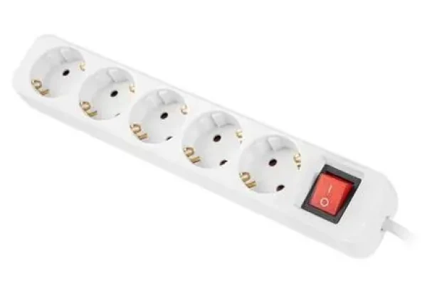 Lanberg Napájacia lišta 5x Schuko biela / Napájacia lišta / 1,5 m / vypínač / detská poistka (PS1-05F-0150-W)