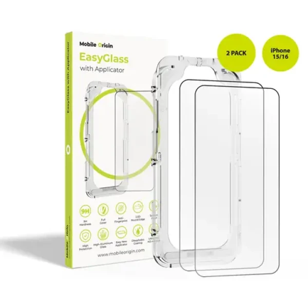 Mobile Origin EasyGlass Ochranné sklo EasyGlass s aplikátorom pre Apple iPhone 15 16/2ks (EGA-i16-2pk)