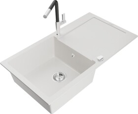 MEXEN/S MEXEN/S - Leo granitový drez 1 s odkvapkávačom vrátane batérie Flora, biela 6501-20-670401-07