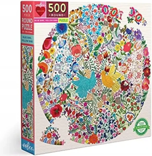EEBOO Okrúhle puzzle Modrý a žltý vtáčik