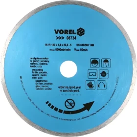 Vorel Kotúč diamantový rezný celoobvodový 180x22,2 mm / Rezný kotúč / plný / 1,8 mm