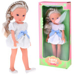Mamido Lovely Girl Roztomilá bábika v bielych šatách s modrou mašľou 33 cm
