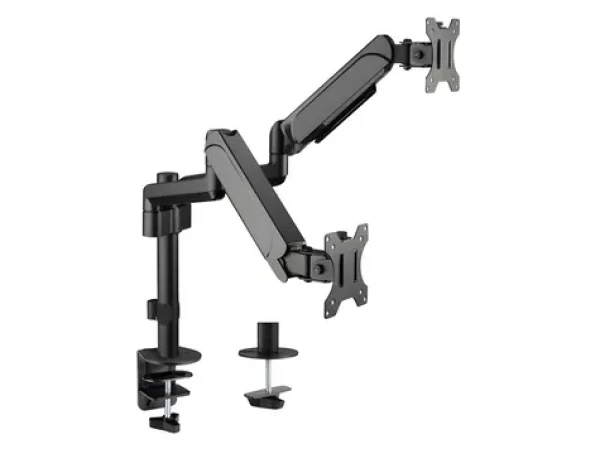 Equip čierna / Stolný držiak pre 2 monitory / 17-32" / nosnosť 9 kg / výškovo nastaviteľný / VESA 100x100 / 360° (650133)
