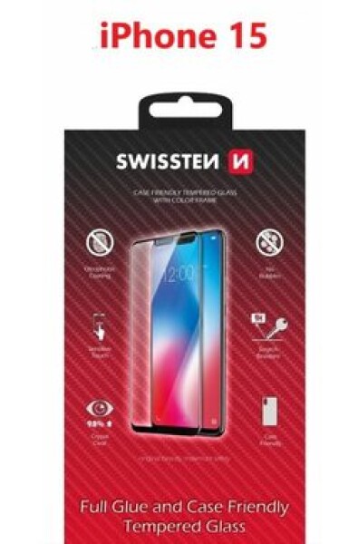 Swissten FULL GLUE COLOR FRAME CASE FRIENDLY sklo pre Apple iPhone 15 čierna (54501840 )