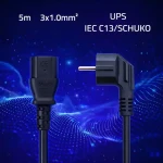 Napájací kábel Schuko uhlová - IEC C13 5 m / Napájací kábel / CEE 7/7 (E/F) - IEC C13 / 3x1,0 mm2 / čistá meď (54624)