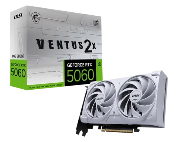 MSI GeForce RTX 5060 8G Ventus 2X OC WHITE / 2535MHz / 8GB GDDR7 / 128-bit / 1x HDMI + 3x DP / 550W (8) (RTX 5060 8G VENTUS 2X OC WHITE)