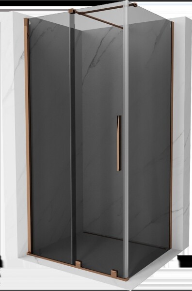 MEXEN/S - Velár sprchovací kút, posuvné dvere 90 x 100, grafit, ružové zlato 871-090-100-41-60