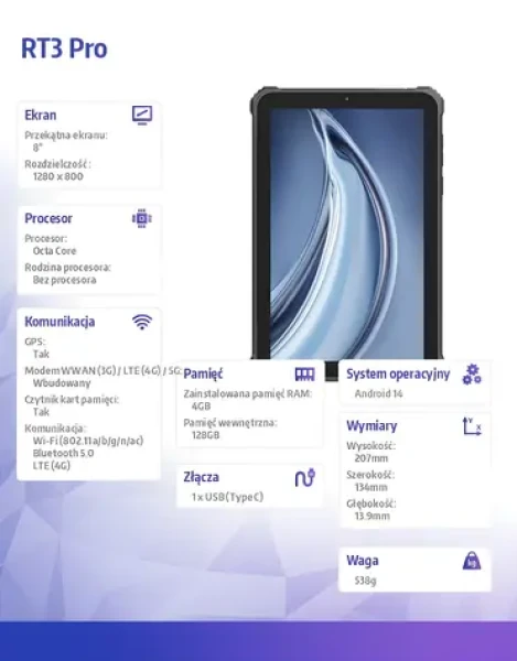 RT3 Pre čierna / Tablet / 8" / 4G / 4GB / 128GB (RT3Pro-BK/CHOUT/OL)
