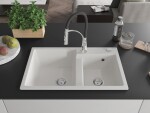 MEXEN/S MEXEN/S - Tomas granitový drez 2-bowl vrátane batérie Aster, biela 6516-20-73450-07