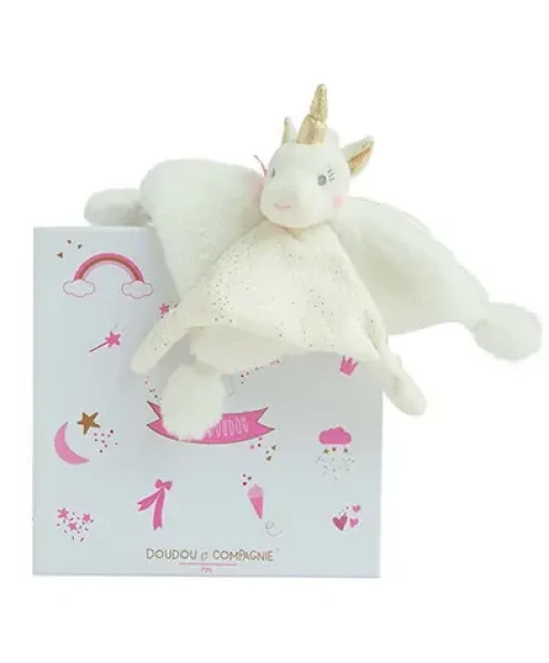 Doudou Darčeková sada - Plyšový muchláčik jednorožec 22 cm