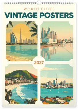 NOTIQUE Vintage plagáty - svetové mestá 2027 / Nástenný kalendár / 33 x 46 cm