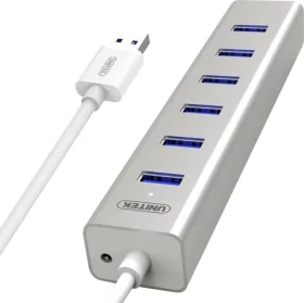 Unitek USB Hub 7- Port / Rozbočovač / 7× USB-A 3.0 / 5 Gbps / BC 1.2 / s napájacím adaptérom (Y-3090)