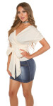 Sexy KouCla short sleeve wrap blouse white L