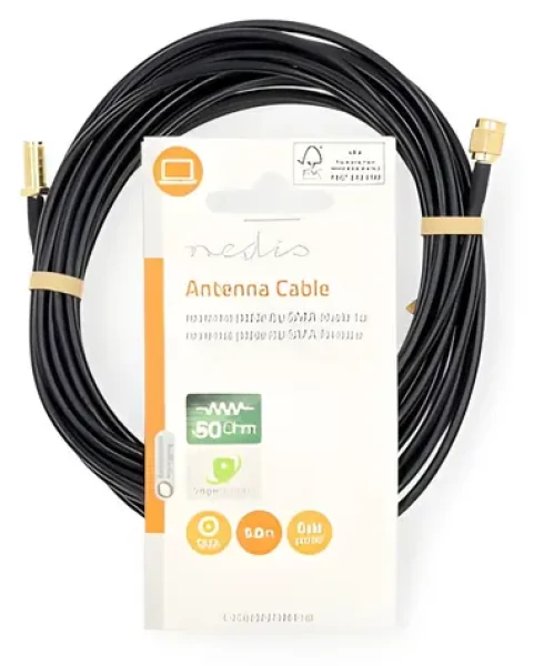 Nedis Anténny kábel RP-SMA (M) - RP-SMA (F) čierna / Anténny kábel / 5 m / Pozlátené konektory / 50 Ohm (CSGL02210BK50)