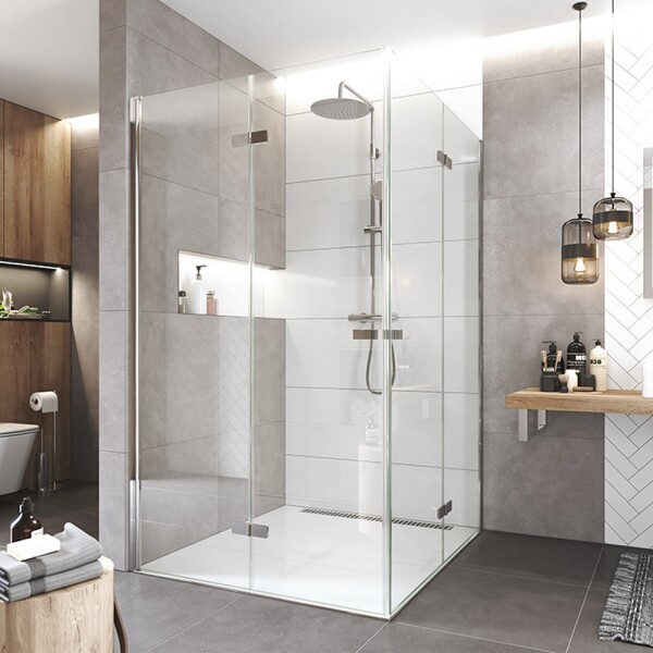 Mereo Sprchovací kút, Novea, štvorec, zalamovací, 100x100 cm, chróm ALU, sklo Číre CK13833ZVR