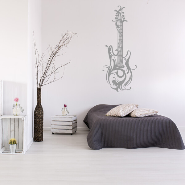 Veselá Stena Samolepka Dizajnová gitara Farba: šedá, Veľkosť: 80 x 32 cm