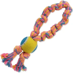 Dog Fantasy Hračka - preťahovadlo s tenisákom farebný vzor 2. 2 knôty 32cm (124-13032)