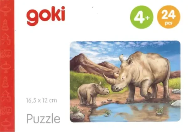 GOKI Drevené puzzle Africké zvieratá: Nosorožce