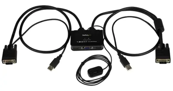 StarTech 2- Port KVM prepínač s káblami / KVM prepínač / VGA / USB / 2048 x 1536 px / diaľkové tlačidlo (SV211USB)