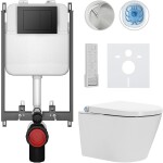 CERANO - Závesné WC s bidetom Basic/Cronus Premium - biela lesklá - WC tlačidlo Maxio/Čierna - na zamurovanie - 59,3x38,4 CER-8050BD86486