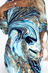 281-7 SOPHIE Pohodlné šaty s vreckami Oversize - BLUE-GOLD WAVES XXL