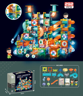 Mamido Mamido Magnetická svietiaca stavebnica guľôčková dráha 292 dielov XXL