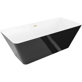 MEXEN/S - Velo Slim voľne stojaca vaňa 170 x 75, biela/čierna, sifón a prepad zlatá kartáčovaná 52811707575-55