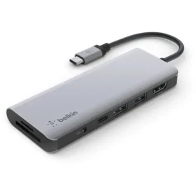 Belkin USB-C 7v1 Multiport Hub šedá / USB-C / 2x USB-A / HDMI / microSD / SD / 3.5mm jack (AVC009btSGY)