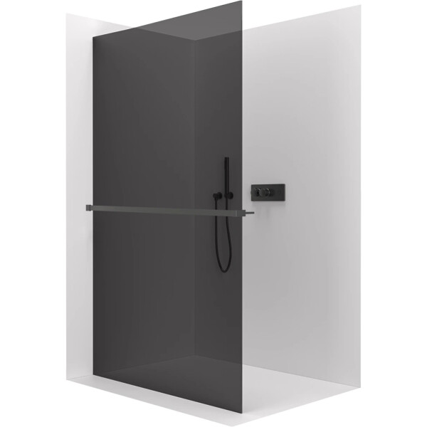 CERANO - Sprchová zástena Walk-in Crystal Ľ/P - 10 mm + polička/držiak na uteráky - bezvzperový systém - čierna matná, grafitové sklo - 110x200 CER-8050BD82782