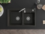MEXEN MEXEN - Tomas granitový drez 2-bowl 800x500 mm, čierna/zlatý metalik, sifón chróm 6516802000-75