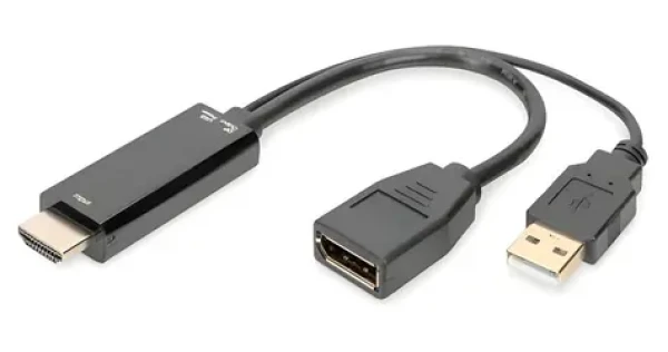 Digitus redukcia HDMI A - DisplayPort 4K 0,2 m čierna / Redukcia / 30 Hz / USB-A napájanie / pozlátené konektory (AK-330101-002-S)