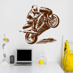 Veselá Stena Samolepka Kreslený motorkár Farba: béžová, Veľkosť: 60 x 63 cm