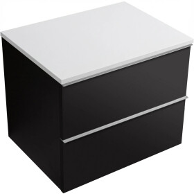 CERANO - Kúpeľňová skrinka Velora - čierna matná, úchytka chrómová + doska z lit. mramoru Elanys - 12 mm - biela matná - 60x54,2x46,5 CER-679435