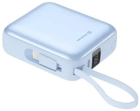 Swissten Space 10000mAh modrá / Powerbanka s integrovanými káblami / USB-C + Lightning (22013984)