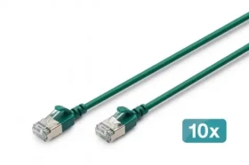 Digitus CAT6A F/FTP Slim zelená / Patch kábel / RJ45 / 10 Gbit / s / 500 MHz / 1,5 m / 10 ks (DK-1632-A-015S-G-10)