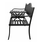 Mamido Záhradná kovová lavica pre 3 osoby s výsuvným stolíkom čierna