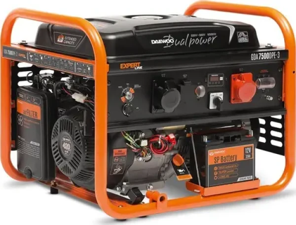 Daewoo GDA7500DPE-3 Benzínová elektrocentrála / 6.5 kW / 2x 230 V / 30 L (GDA7500DPE-3)