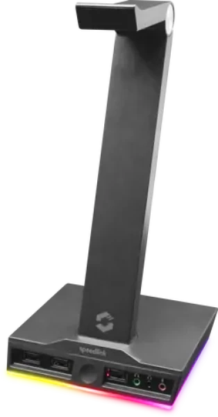 EXCELLO Illuminated Headset Stand čierna / stojan na slúchadlá / 3x USB-A 2.0 / 2x 3.5mm Jack / RGB (SL-800910-BK)