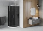 MEXEN/S - Rio štvrťkruhový sprchovací kút 80 x 80, grafit, chróm + vanička so sifónom Flat, biela 863-080-080-01-40-4110
