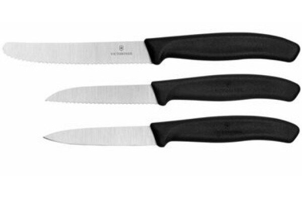 VICTORINOX súprava 3 ks nožov čierna / 1x nôž ostrý (8cm) / 1x nôž zubatý (8 cm) / 1x nôž zubatý (11 cm) (V-6.71 13.3G)