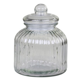 Chic Antique Sklenená úložná dóza Grooves Clear 2,9 l